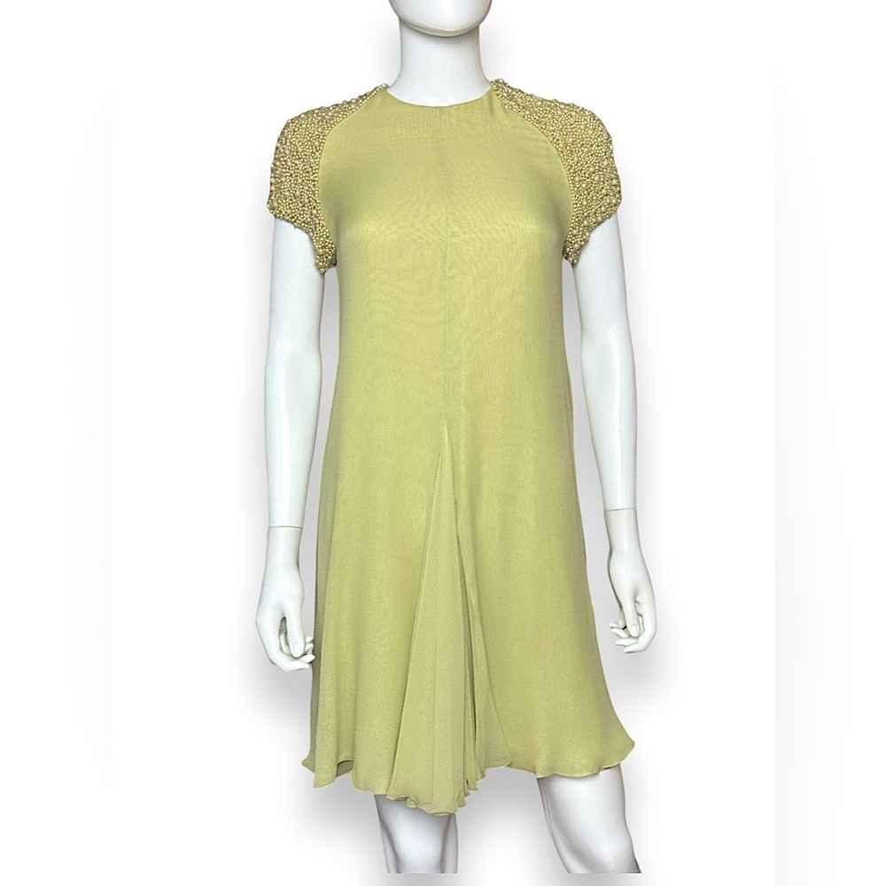 NWT AGOSTINO Pearl Embellished Cap-Sleeve Dress